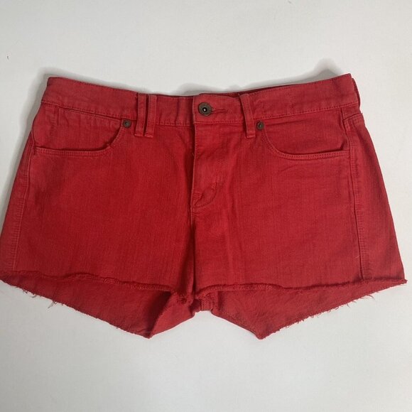 EEUC Madewell Red Denim Cut Off Shorts Size 26 Inseam 2" Jean Low Rise - Picture 10 of 10